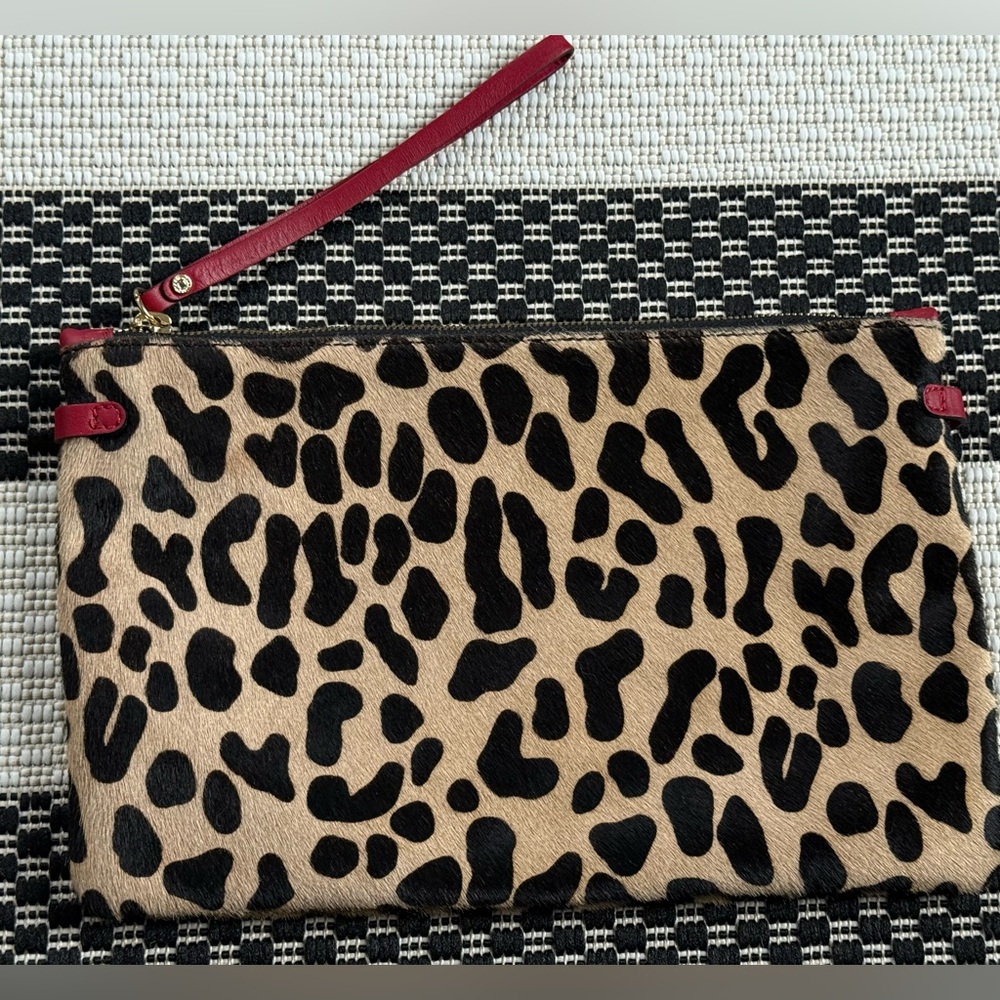 Gianni Chiarini Leopard Haircalf Leather Clutch Wristlet Made in Italy